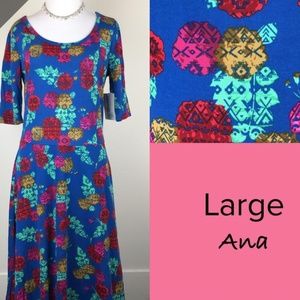 Blue Large LuLaRoe Ana Dress with pattern (12-14)